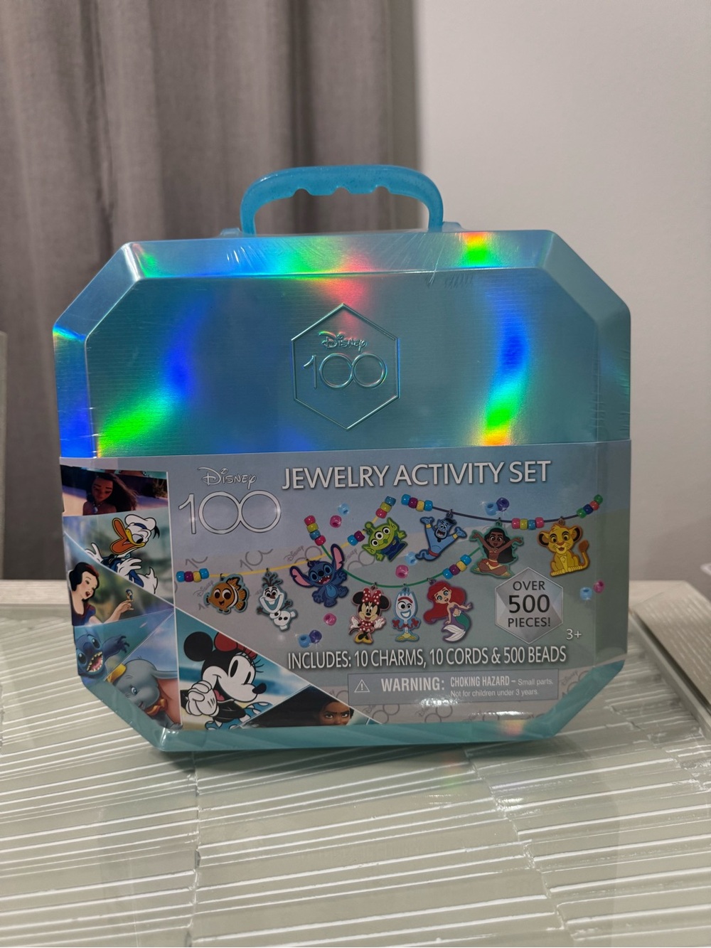 Disney 100 Anniversary Blue Jewelry Activity Set with Holographic Case
